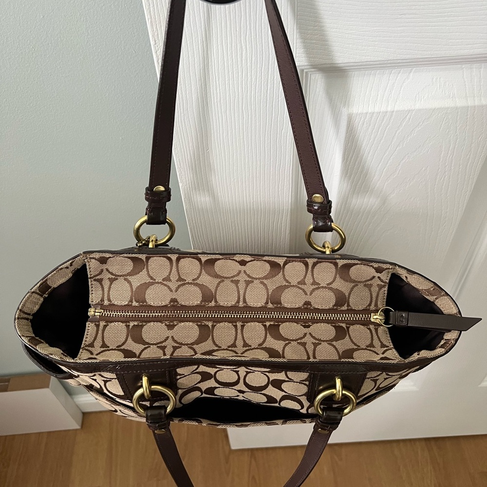 Coach Brown Signature Canvas Tote - Picture 7 of 12